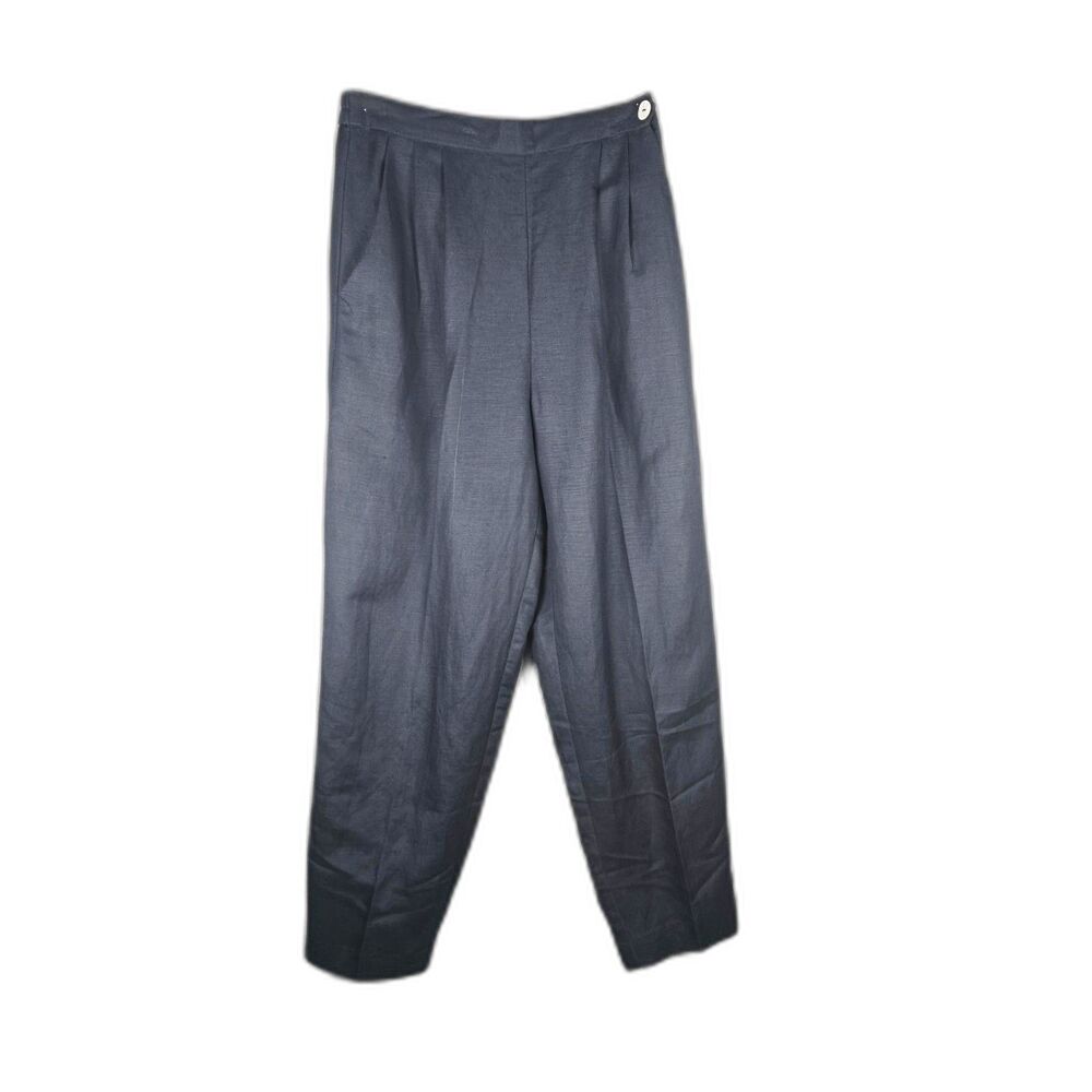 Plaza South Navy Linen Rayon Pants 10 Pleated Tapered Elastic Waist Quiet Luxury